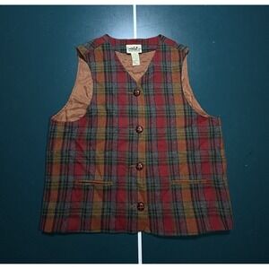 Vintage Plaid Vest Men's Medium Wool Blend Outdoor Work Hunting Red Green 90s